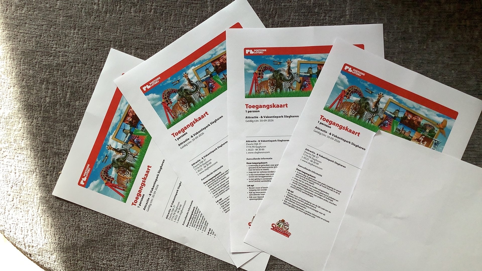 4 toegangstickets Slagharen, Drie personen of meer, Ticket of Toegangskaart