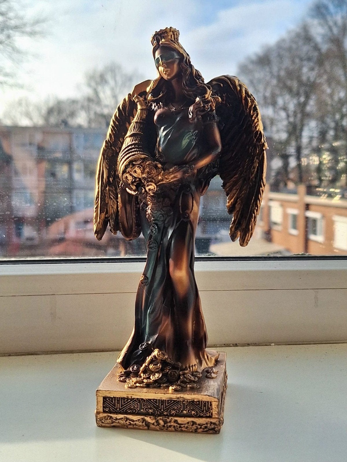 Engel Beeld - Klassieke Vrouwenfiguur met Vleugels, Antiek en Kunst, Gepatineerd, Ophalen of Verzenden, Brons, 20 - 50 cm