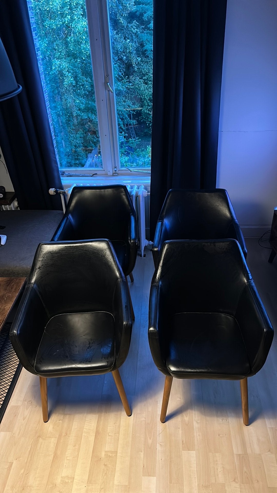 4 zwarte eetkamerstoelen, Huis en Inrichting, Stoelen, Ophalen, Gebruikt, Zwart, Leer