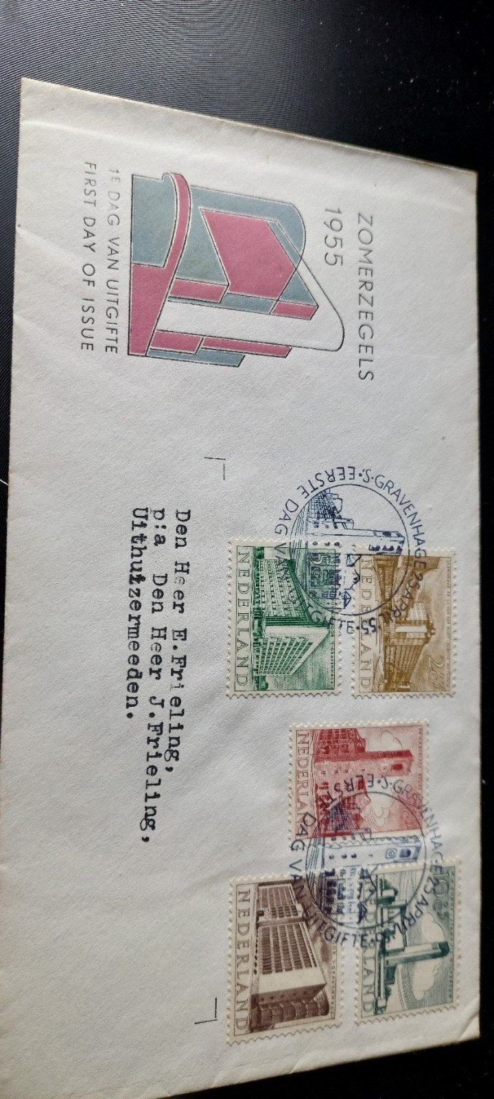 Eerste dagenvelope  E21 zomerzegels 1955., Postzegels en Munten, Postzegels | Eerstedagenveloppen, Ophalen, Beschreven, Nederland