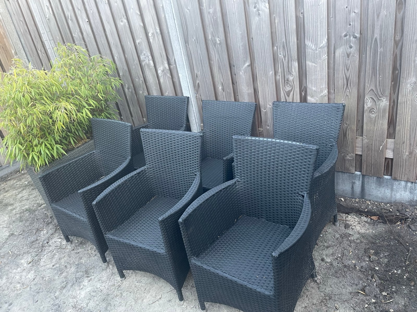 Antraciet/grijze Wicker Tuinstoelen - Set van 6, Tuin en Terras, Ophalen, Gebruikt, Wicker