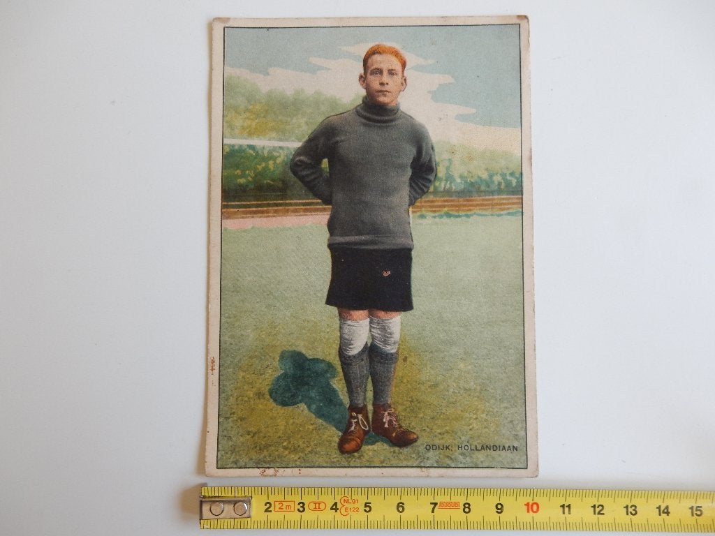 Piet Odijk keeper ingekleurde foto/kaart De Hollandiaan., Gebruikt, Ophalen of Verzenden, Voor 1940, Prent