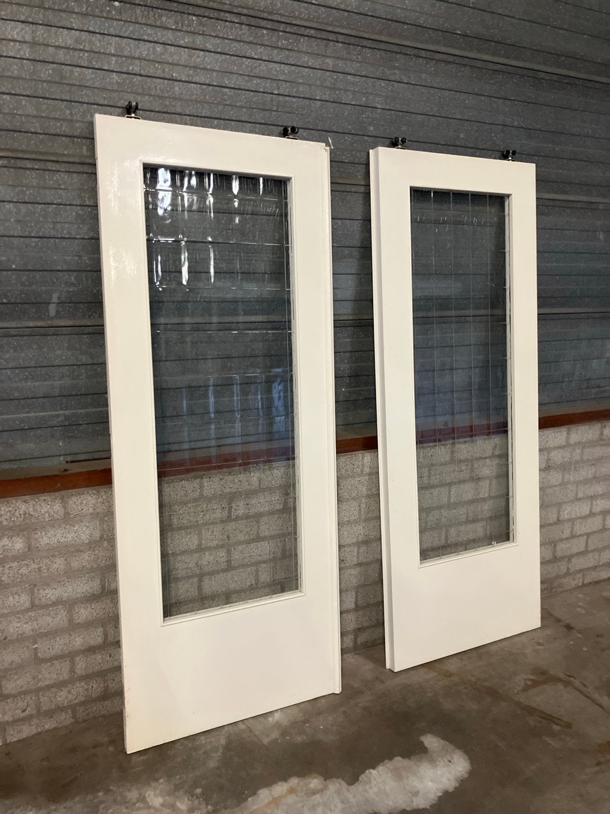 Set van 2 glazen schuifdeuren met rails, Ophalen, 80 tot 100 cm, 215 cm of meer, Binnendeur