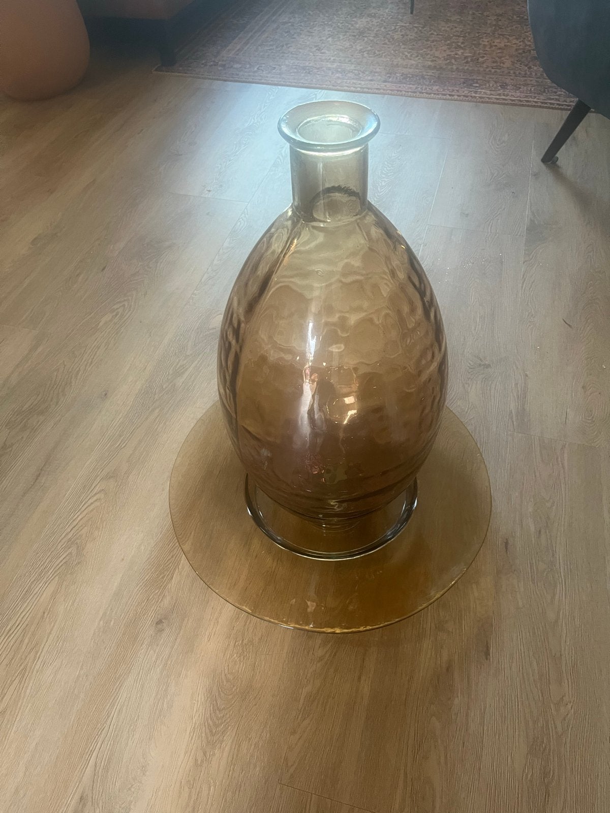 Grote glazen vaas met schaal - Amberkleurig, Ophalen