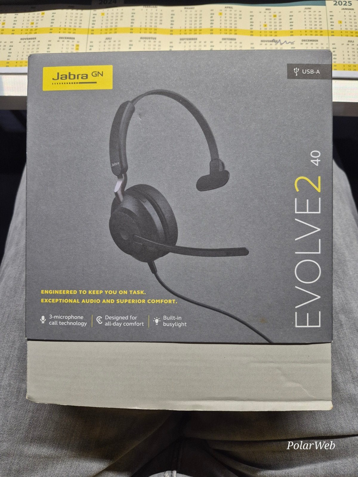 Jabra Evolve2 40 USB-A Headset - Bijna nieuw in doos, Ophalen of Verzenden, Zo goed als nieuw, Microfoon, Over-ear