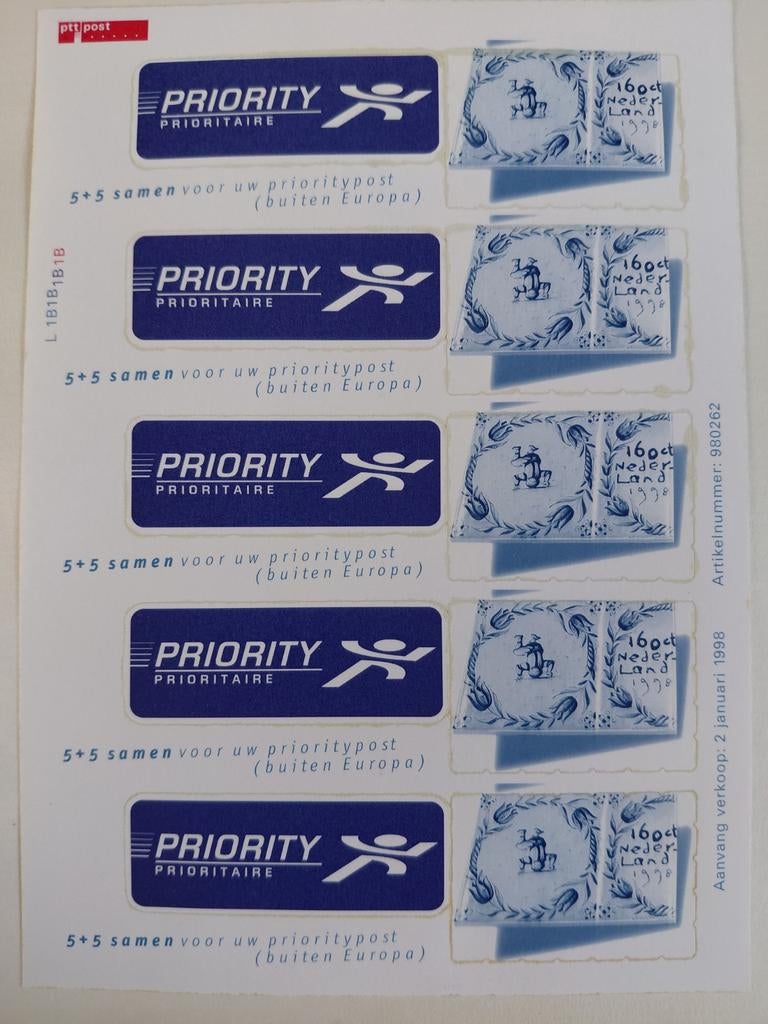 Postzegelvelletje NL priority L1B, Ophalen of Verzenden