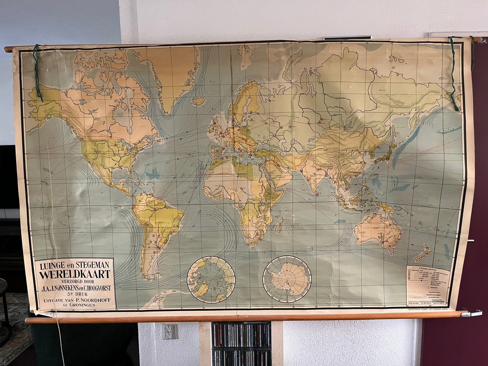 Wereldkaart Vintage Old-school, Antiek en Kunst, Ophalen, Aardrijkskunde