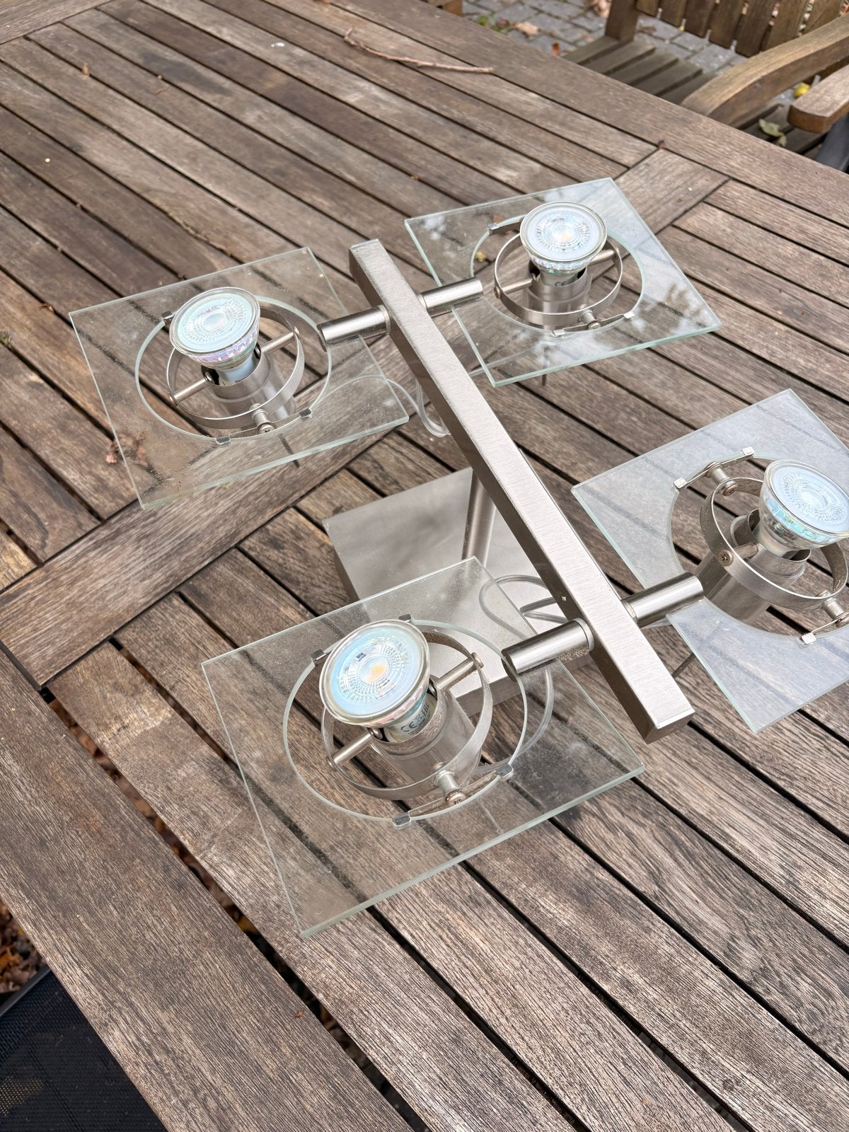 Plafondlampen van Ikea met 4 spots - RVS en glas, Overige merken, Gebruikt, GU10, Zilver