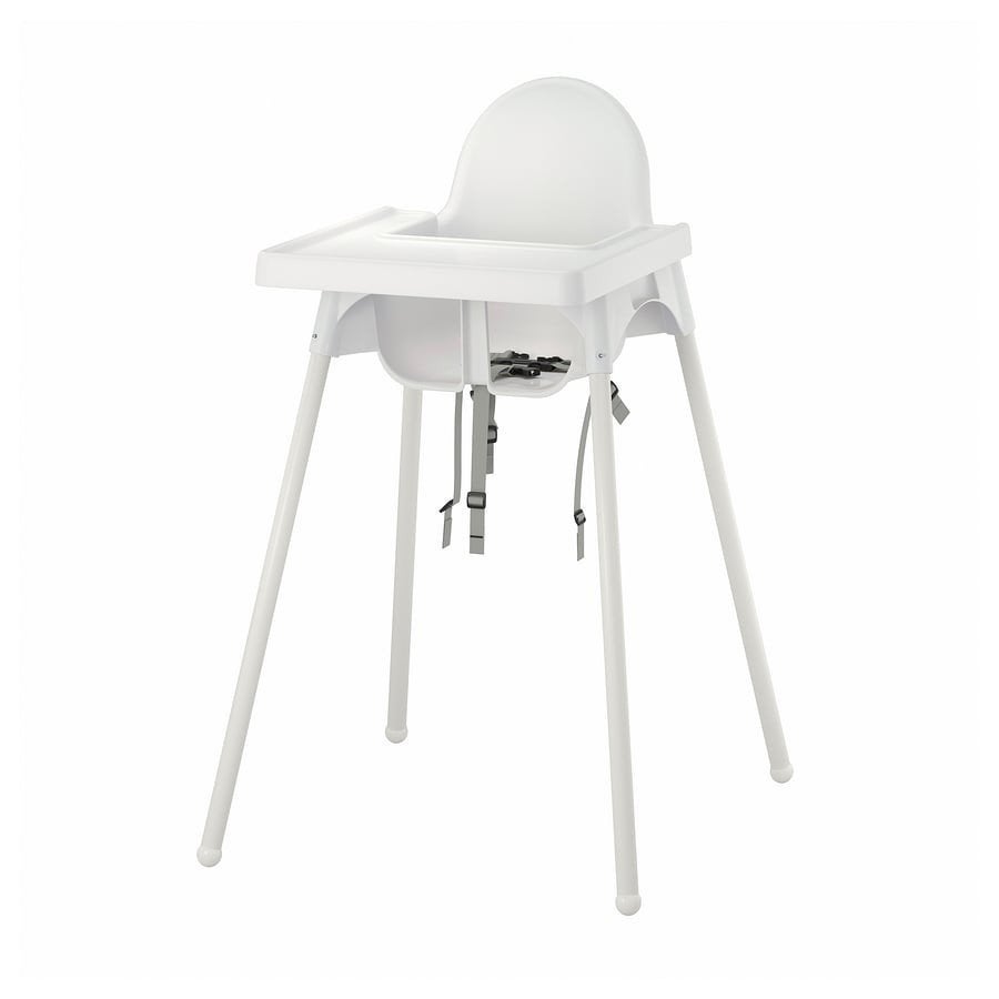 Witte ikea kinderstoel met eetblad en gordel, Ophalen of Verzenden, Gebruikt, Overige typen, Gordel(s)