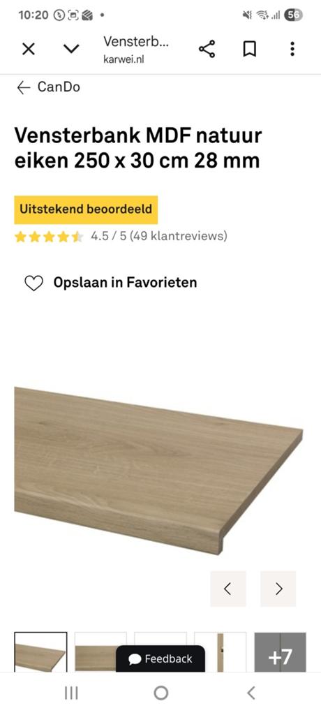 Vensterbank licht eiken kleur van Cando, 25 tot 50 mm, Eiken, Nieuw, Ophalen of Verzenden