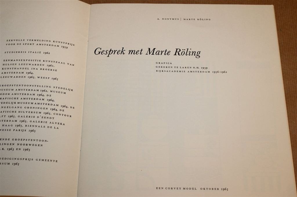 Gesprek met Marte Röling — Grafiek en Lithos 1965, Boeken, Ophalen of Verzenden, Gelezen