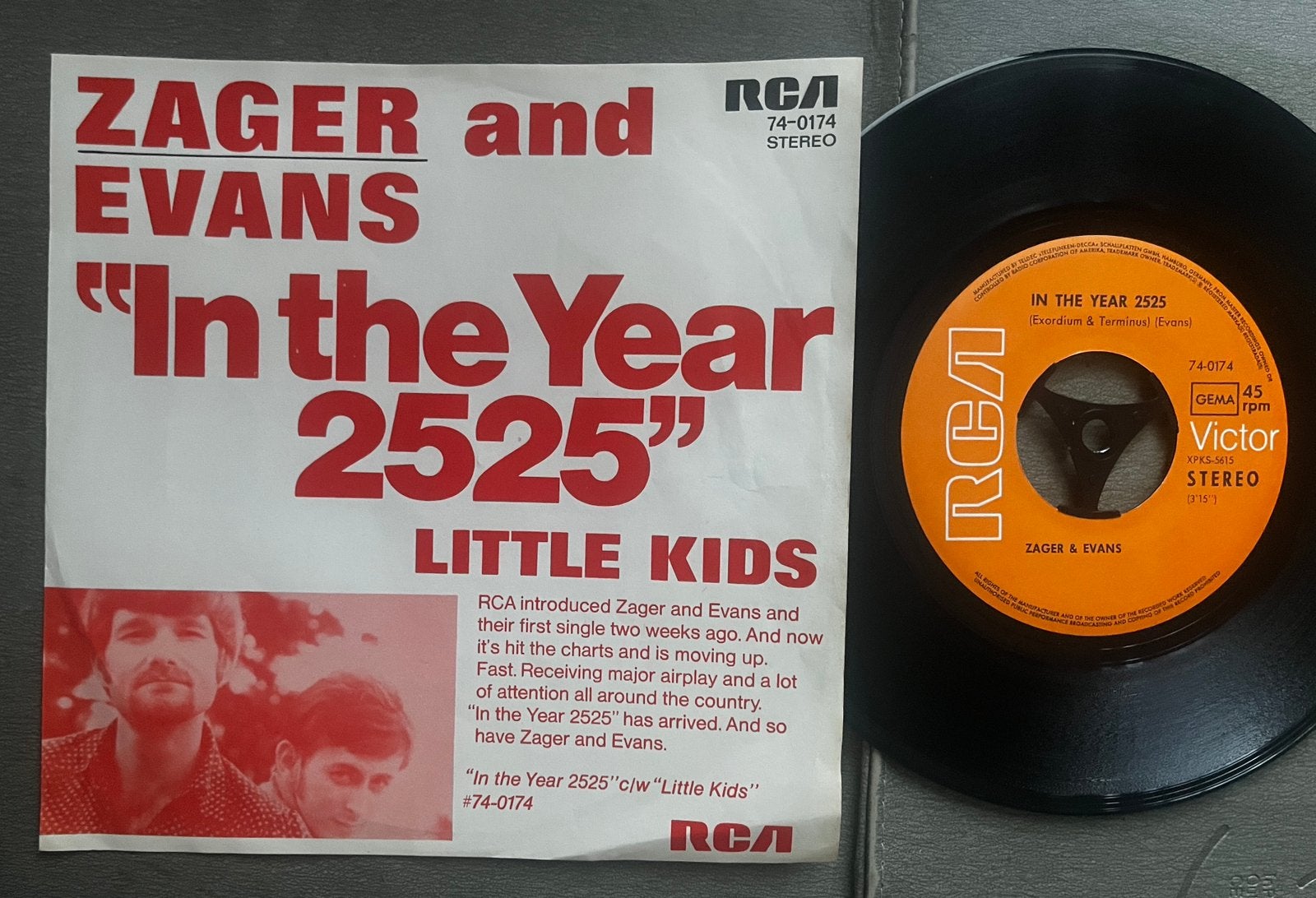 Zager & Zager - In the year 2525 7” DE 1969, Gebruikt, 7 inch, Ophalen of Verzenden, Pop