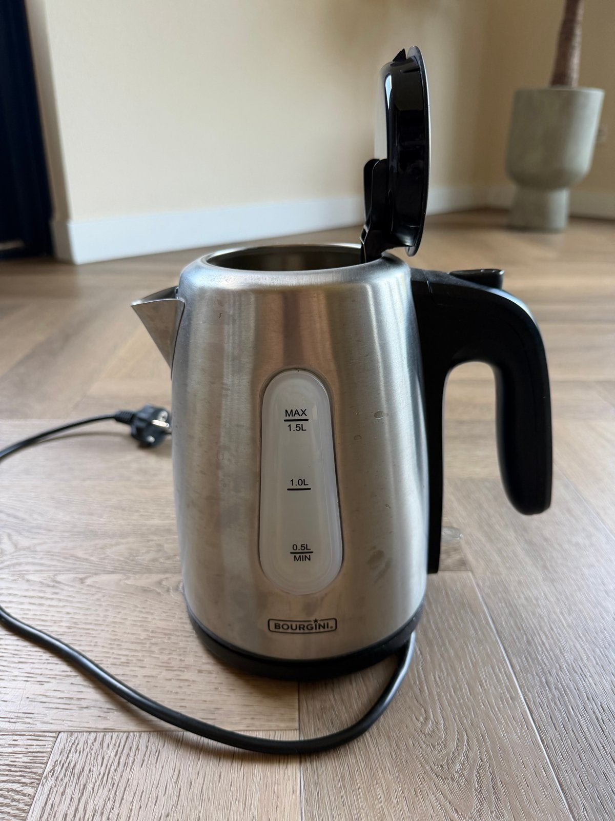 Bourgini waterkoker RVS 1.5L - Zo goed als nieuw, 1 tot 2 liter, Ophalen of Verzenden, Zo goed als nieuw, Draadloos