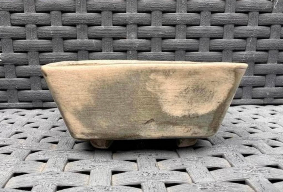Bonsai pot handgemaakt JPC groen tinten geglazuurd 7,7x7,6x3, Vierkant, Nieuw, Ophalen of Verzenden, Aardewerk