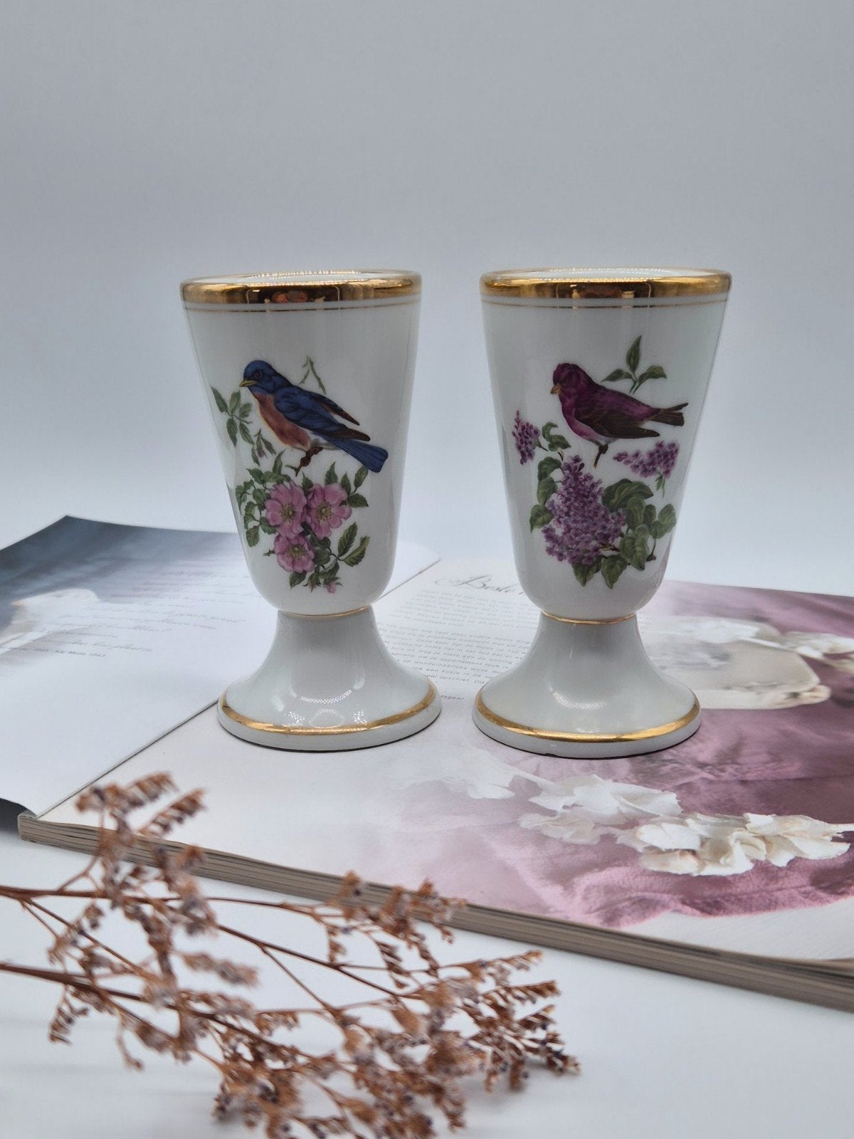 Set van 2 vintage Franse Mazagrans met vogelmotieven, Ophalen of Verzenden