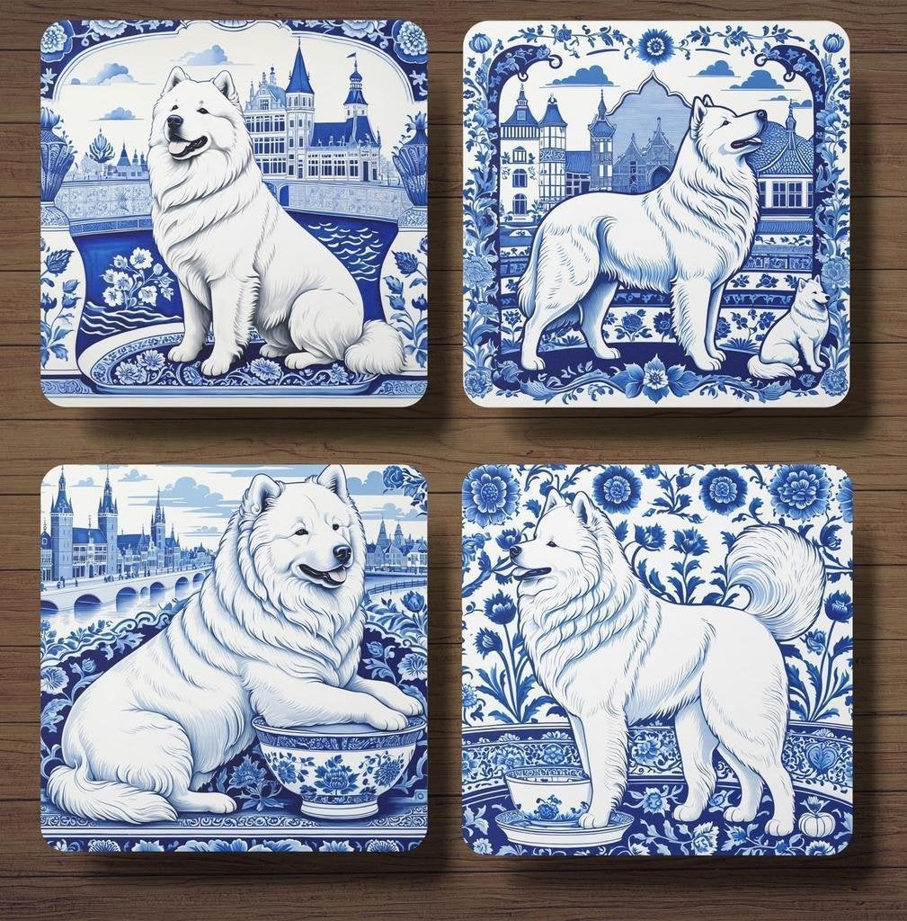 Samojeed Delfts Blauw onderzetters met houder, Ophalen of Verzenden, Nieuw