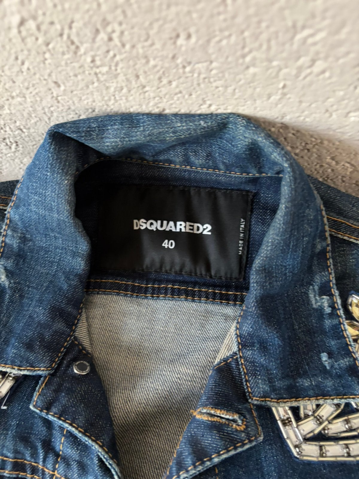DSQUARED2 Strass & Bloemen Denim Jas, Ophalen, Zo goed als nieuw, Maat 38/40 (M), Blauw