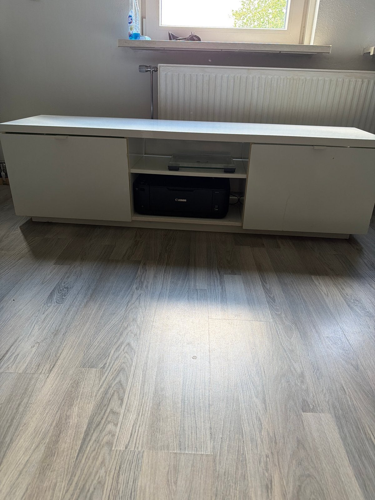 Witte TV-meubel met opbergruimte, Ophalen, Gebruikt, 150 tot 200 cm, Minder dan 100 cm