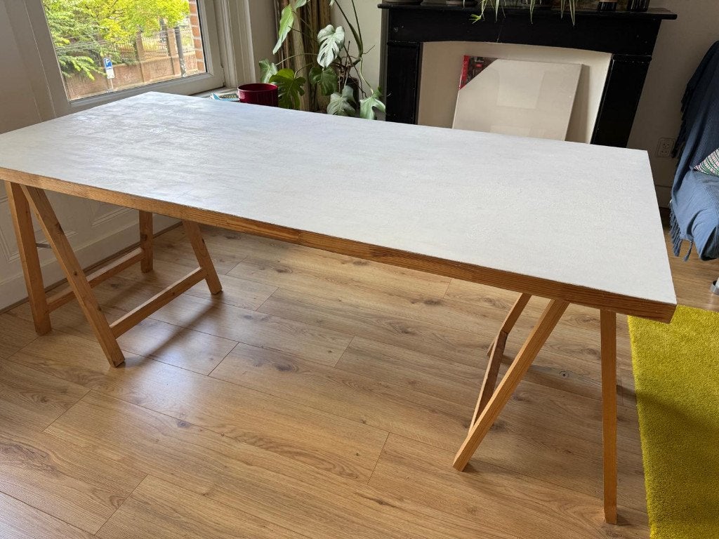 trestle table 168x83x66, Huis en Inrichting, Tafels | Sidetables, Ophalen, Gebruikt, Overige houtsoorten, 25 tot 50 cm