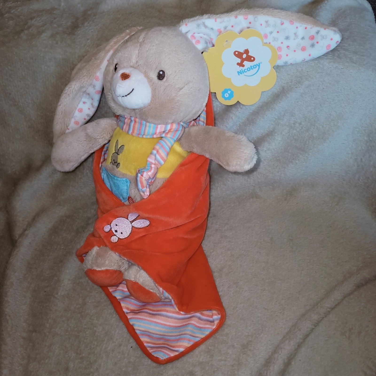 Nicotoy konijn met doekje. Nieuw., Ophalen of Verzenden, Wasbaar, Middelgroot (20 tot 80 cm), Meerkleurig