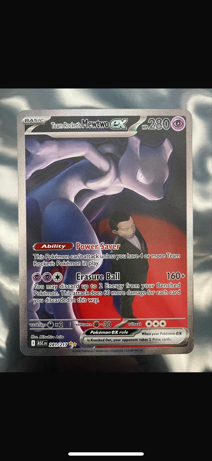 Team Rocket's Mewtwo EX 281/217 Pokémon kaart, Ophalen, Zo goed als nieuw, Losse kaart