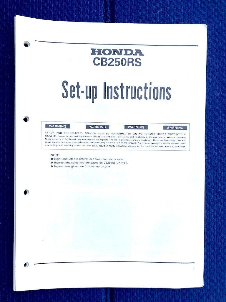 Honda CB250RS 1980 Set-up Instructions, Verzenden, Honda