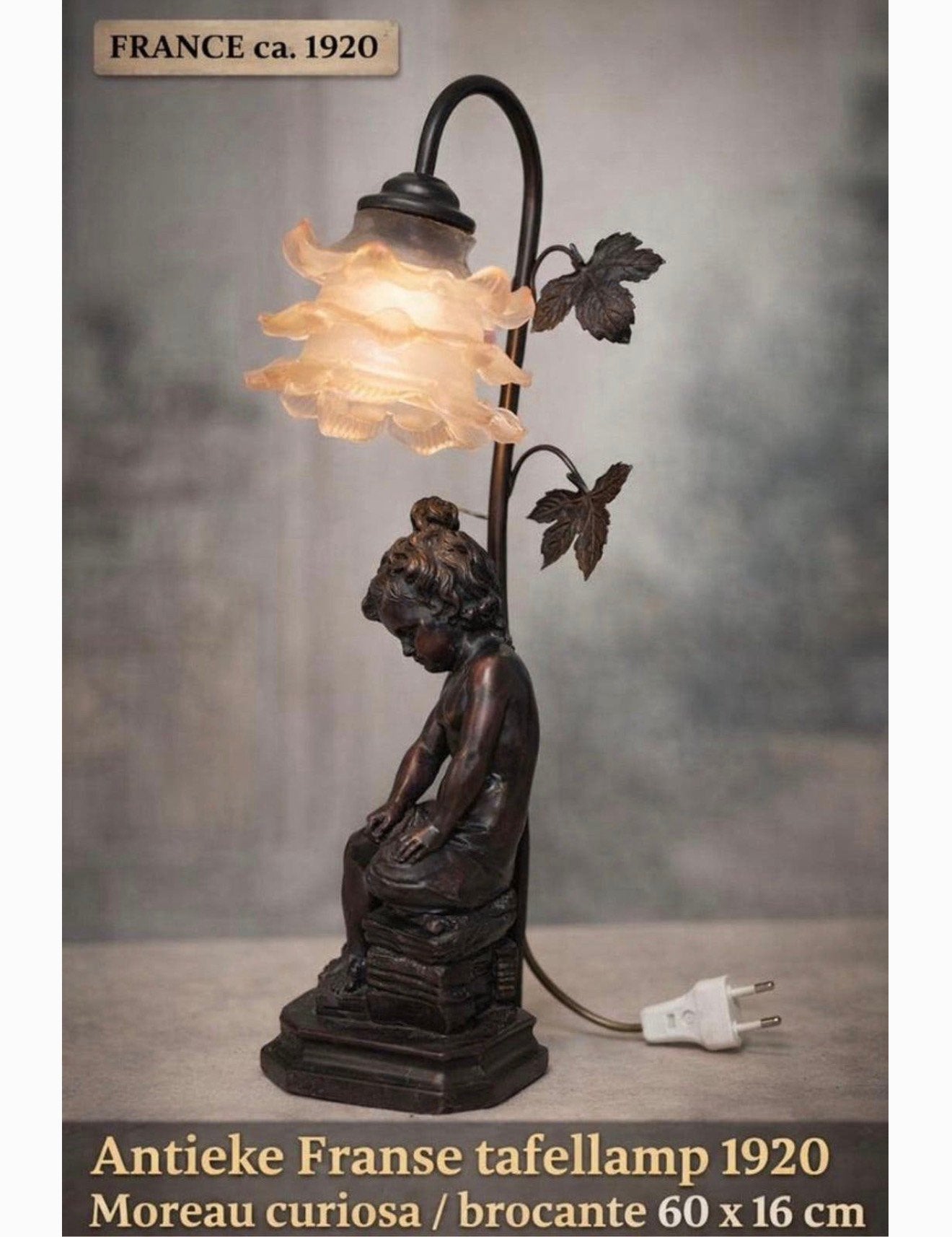 Antieke Franse lamp 1920 moreau barok antiek bronzen effect, Ophalen of Verzenden
