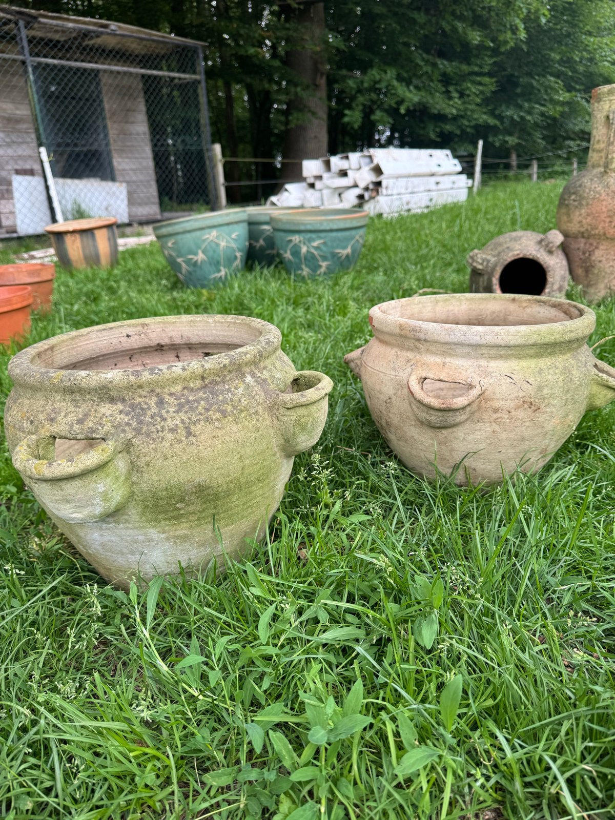 Set van 2 Vintage aardbeien bloempotten, Tuin en Terras, Bloempotten, Gebruikt, Rond, Binnen, Minder dan 40 cm