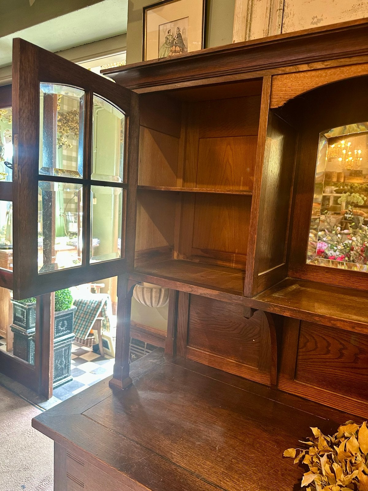 Antiek eiken landelijke keuken vitrine servies kast, Ophalen