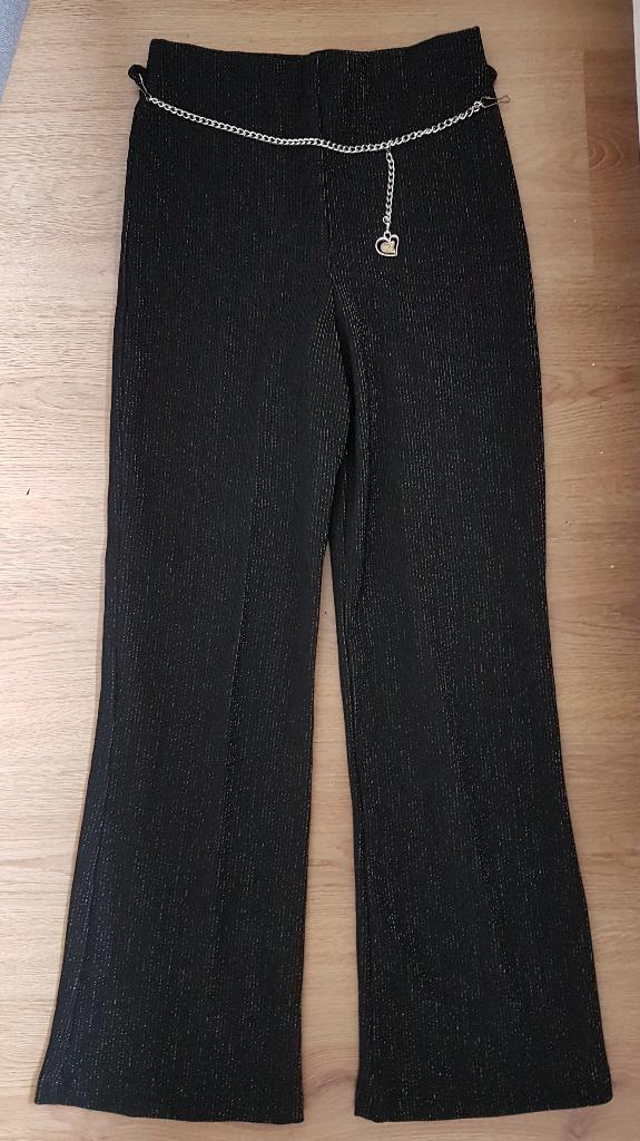Broek zwart/zilver maat 128/134 NIEUW (0856), Broek, Meisje, Nieuw, Ophalen of Verzenden