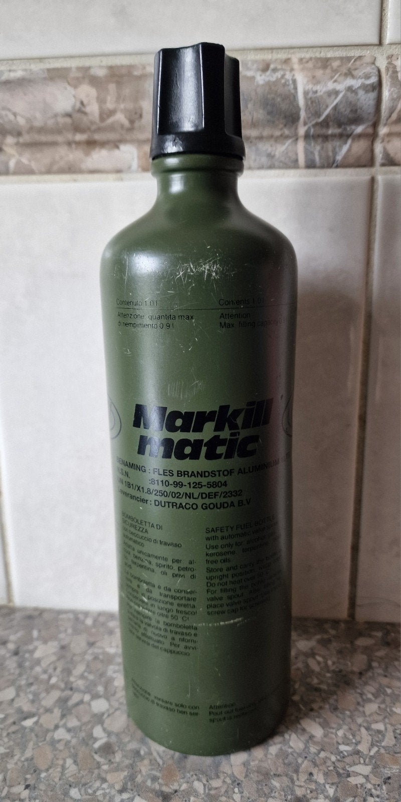 defensie markill matic brandstof fles coleman brander, Ophalen of Verzenden, Landmacht, Nederland