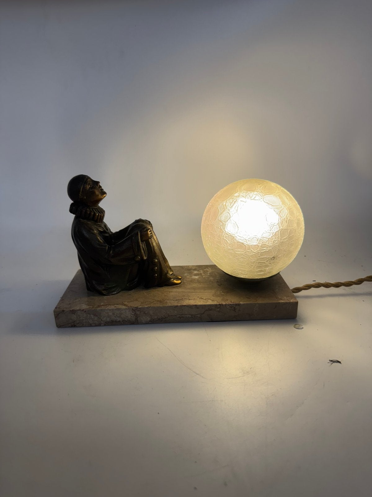 Prachtige Antieke Art Deco Tafellamp Pierrot à la Lune, Ophalen of Verzenden