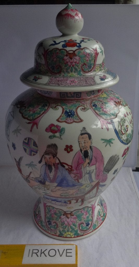 GROTE CHINESE DEKSELVAAS - KALIGRAVEERLES * Gemerkt *, Antiek en Kunst, Verzenden