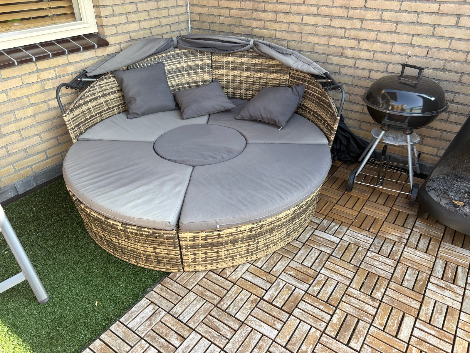 Wicker Loungeset met Verstelbaar Zonnedak, Tuin en Terras, Tuinsets en Loungesets, Ophalen, 4 zitplaatsen, Gebruikt, Loungeset