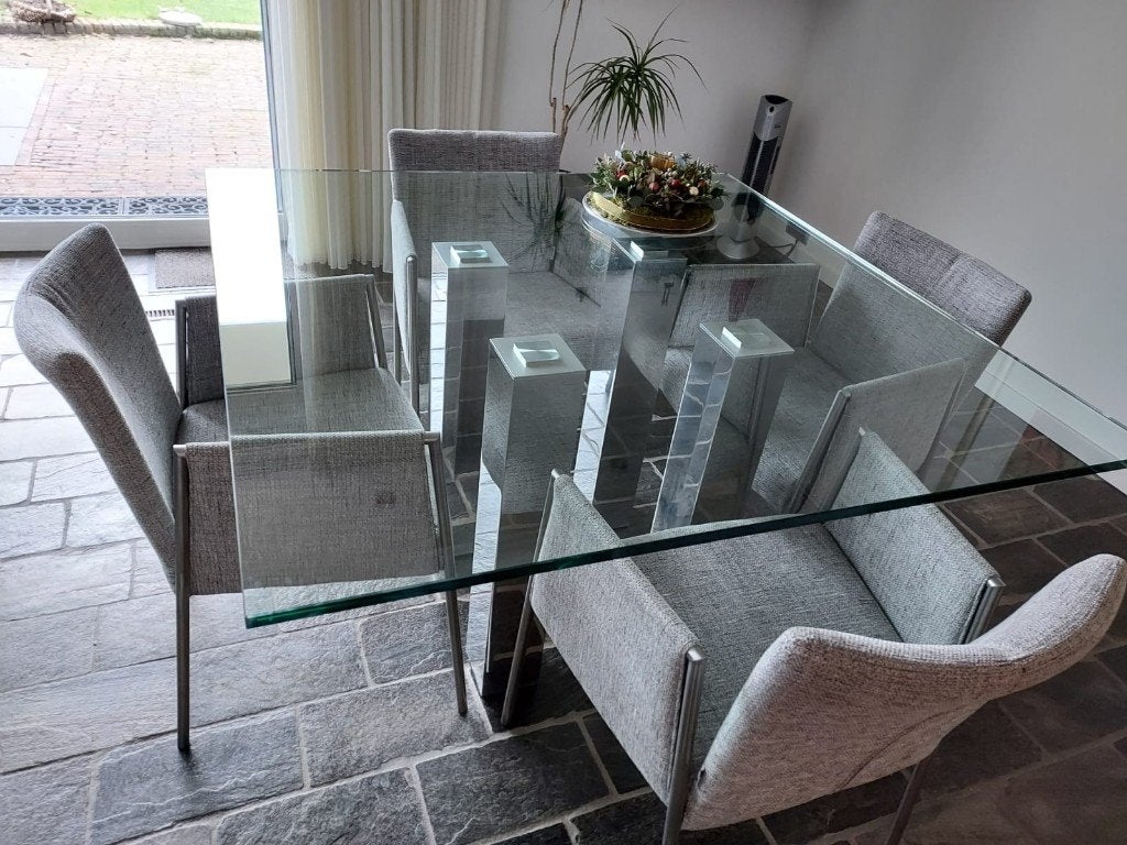 Glazen (design-)eettafel, Ophalen, Modern design, Vier personen, Rechthoekig