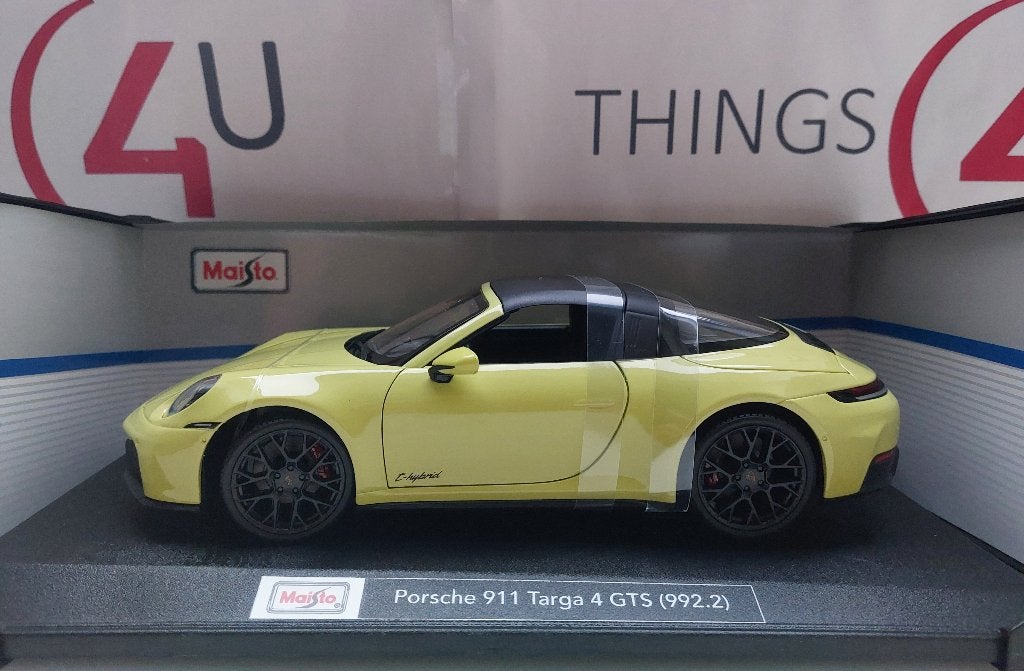 Maisto 1:18 Porsche 911 (992.2) Targa 4 GTS Hybrid 2025 geel, Ophalen of Verzenden, Nieuw, Auto, Maisto