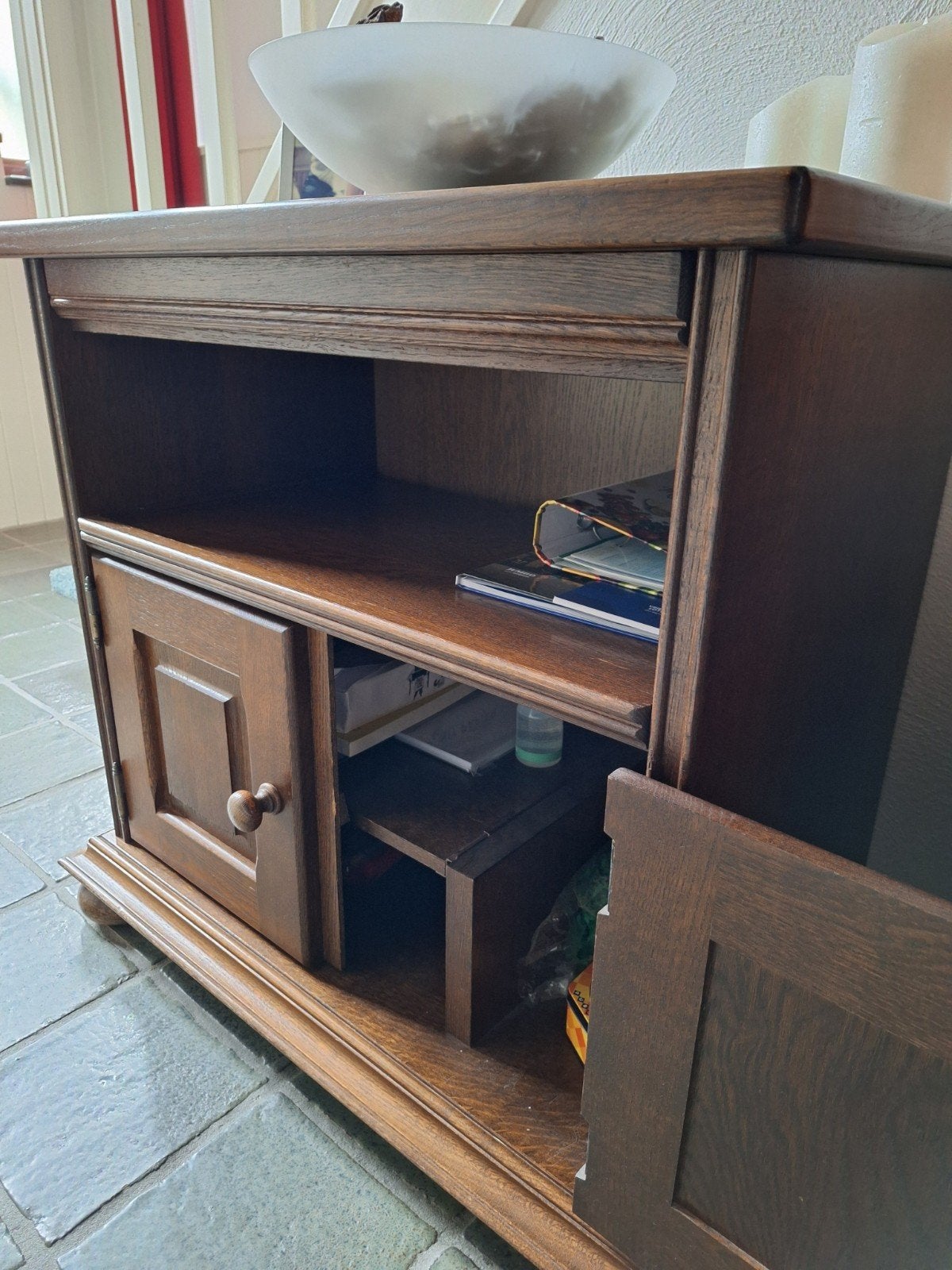 Eiken tv- stereo meubel. Gratis.86, Ophalen of Verzenden, Gebruikt, 120 tot 170 cm