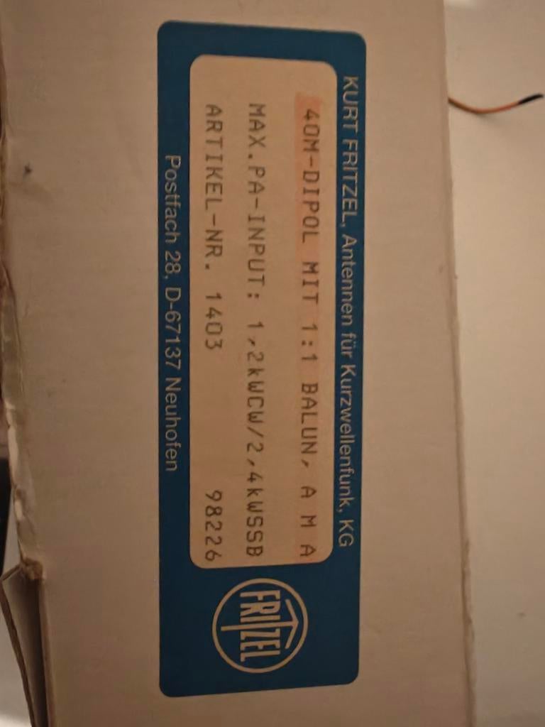 FRITZEL FR 1403 40m dipool met kW Balun Serie 83 AMA, Ophalen of Verzenden, Antenne