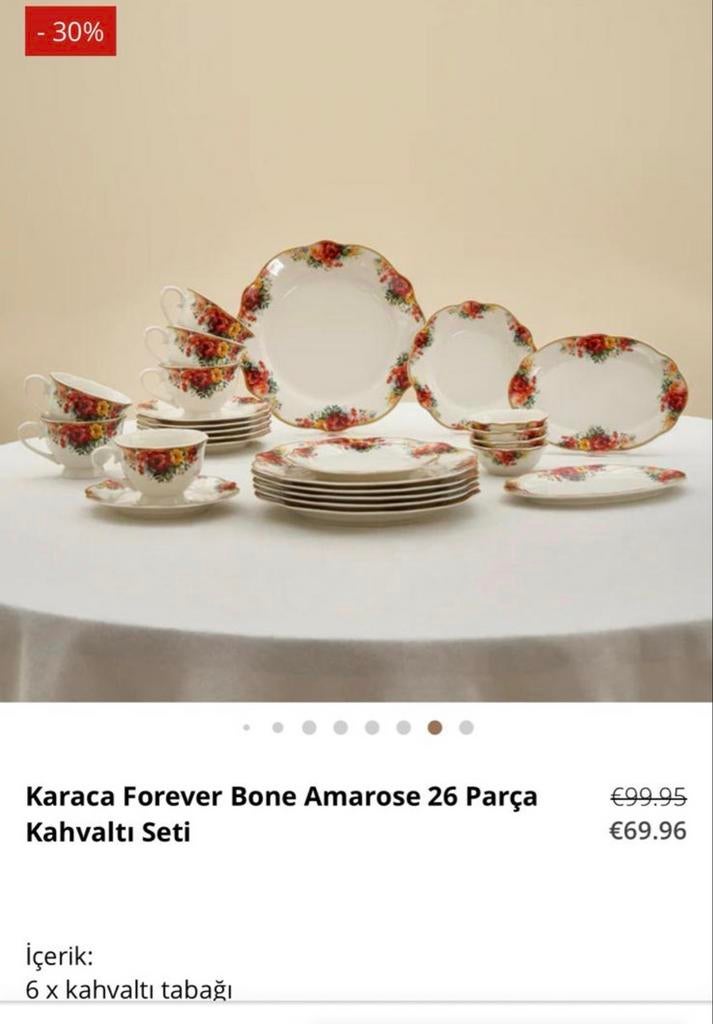 Karaca Forever Bone Amarose 26-delige Ontbijt Set, Nieuw, Ophalen of Verzenden, Overige stijlen, Porselein