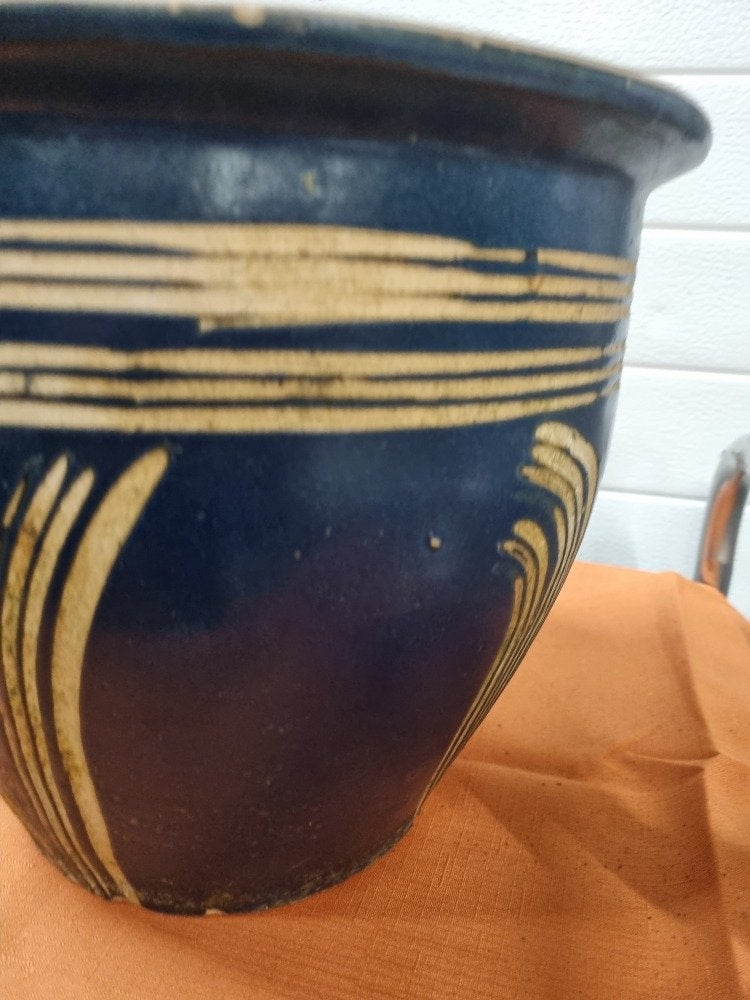 bloempot voor buiten blauw gestreept, Ophalen of Verzenden, 'T Olde Gre-j, Info@toldegrej.nl, Endepoelstraat 20f Didam