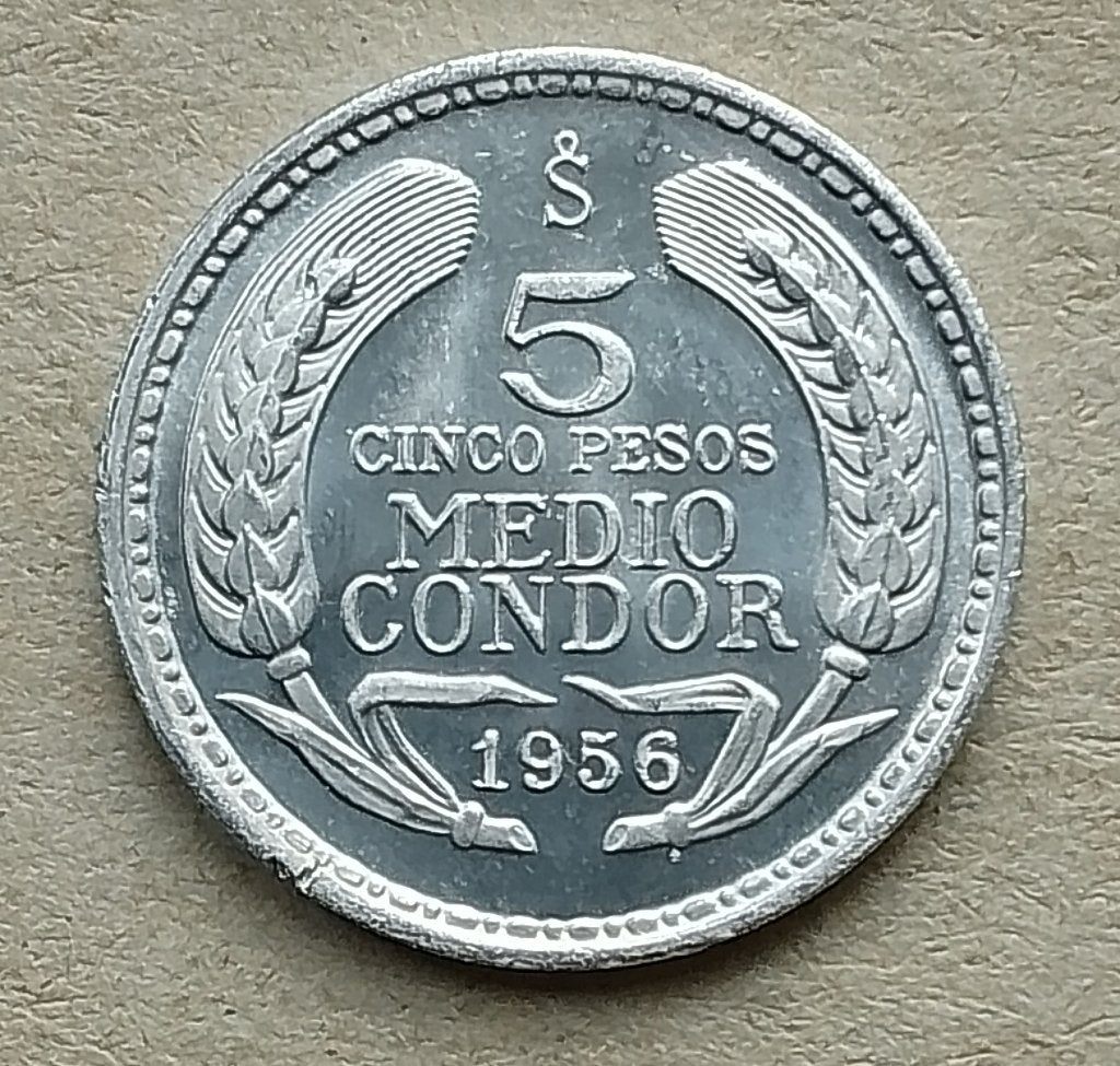 Chili, 5 pesos 1956, Ophalen of Verzenden, Zuid-Amerika, Losse munt