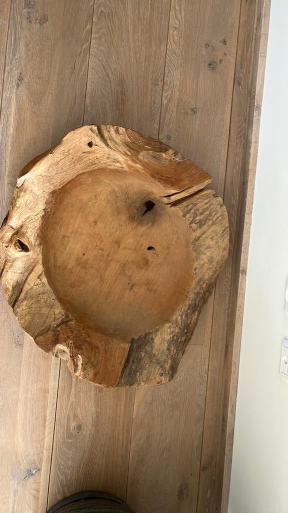 Teak houten schaal, Ophalen, Zo goed als nieuw, Rond, Hout