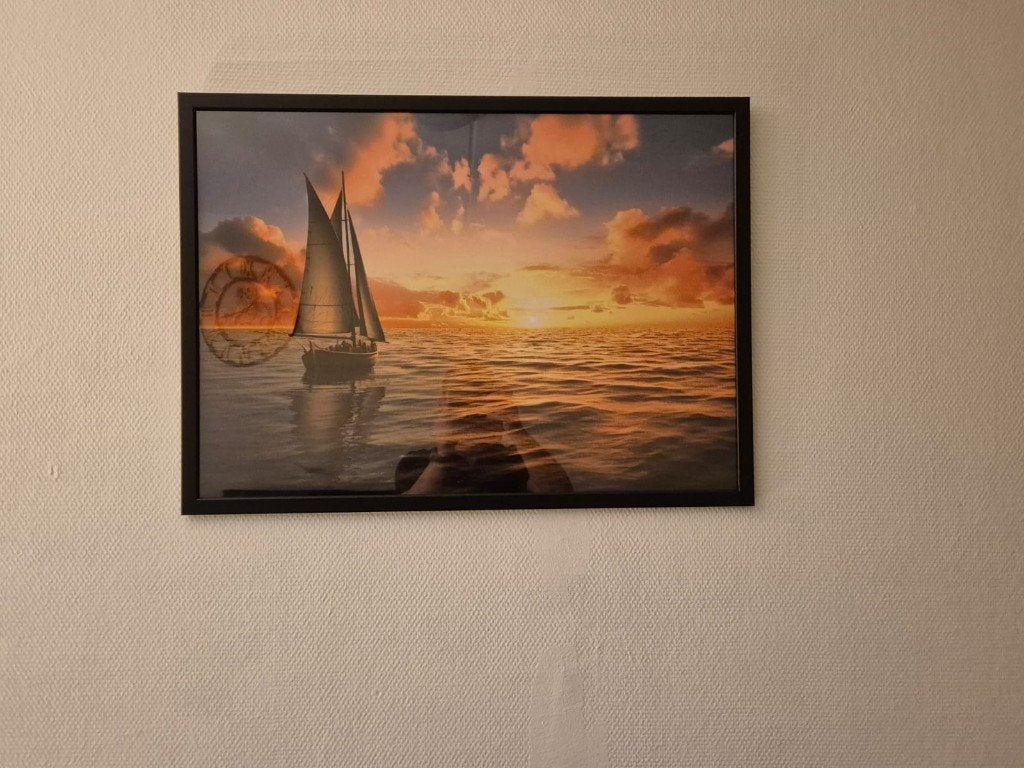 Zeilboot poster in fotolijst met glasplaat 50x70 cm €15,-, Audio, Tv en Foto, Fotografie | Fotolijsten, Ophalen, Overige typen