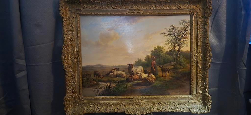 Landschap met schapenhoedster en stilleven wild tafereel, Ophalen of Verzenden