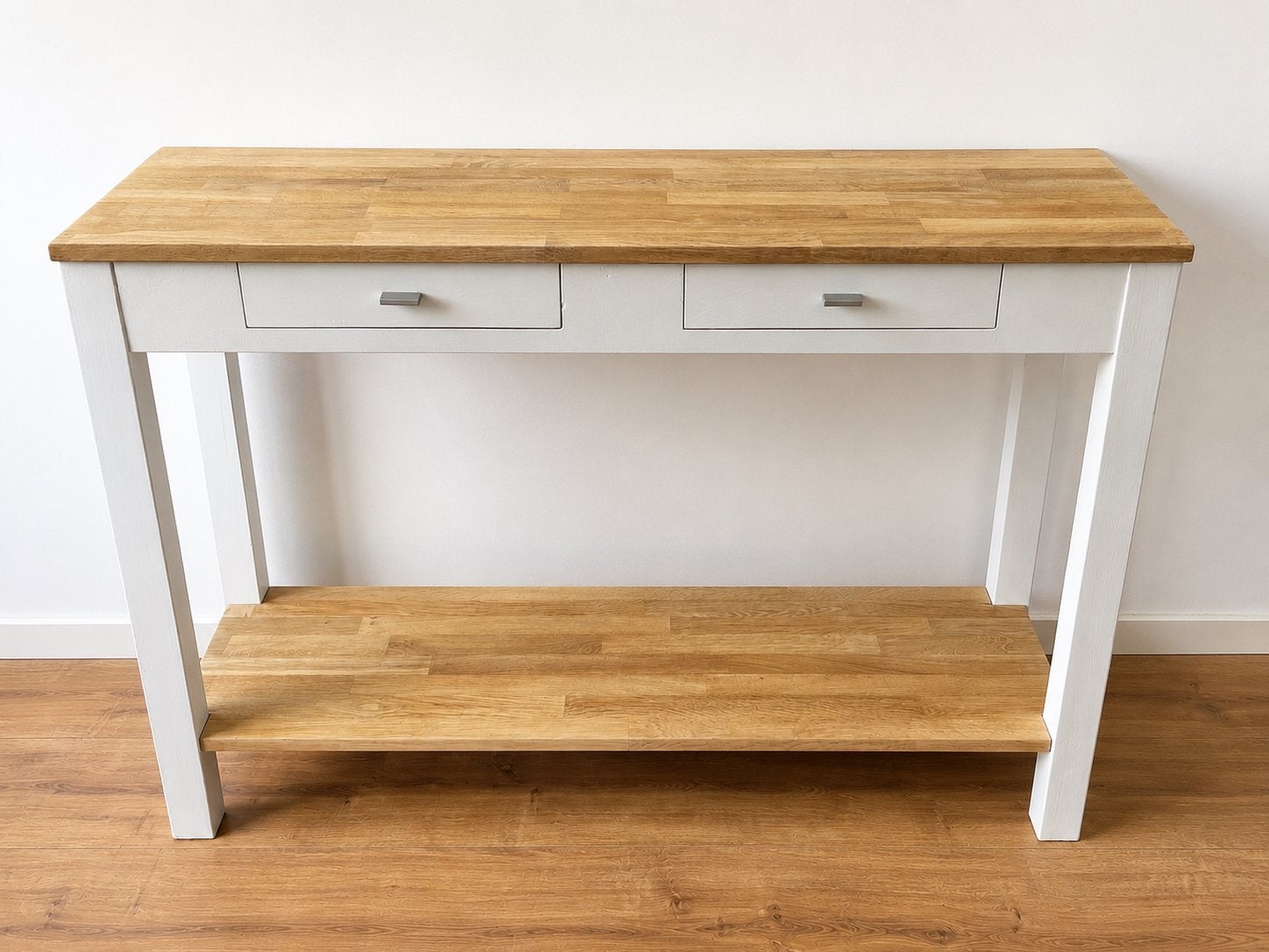 Sidetable massief eiken gerestyled, Ophalen, 100 tot 150 cm, Zo goed als nieuw, 25 tot 50 cm