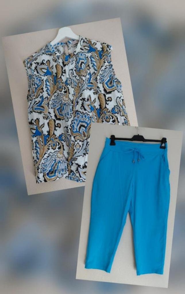 Studio anneloes top +nicolette K capri travelstof broek mt l, Studio Anneloes, Blauw, Maat 42/44 (L), Ophalen of Verzenden