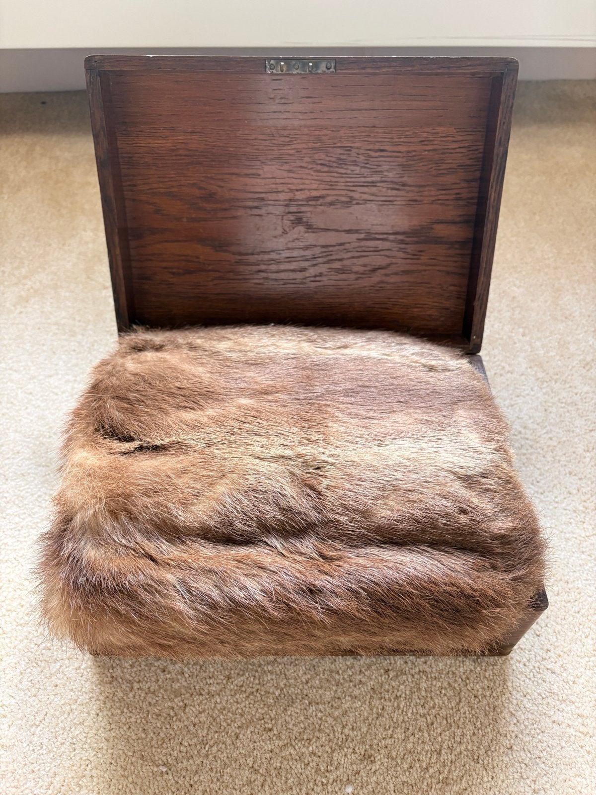 Vintage zachte handwarmer in houten doos, Antiek en Kunst, Ophalen of Verzenden