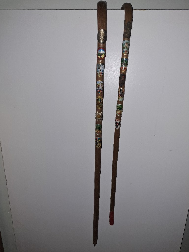 Vintage wandelstokken met schildjes (Stocknägel), Ophalen of Verzenden, Gebruikt