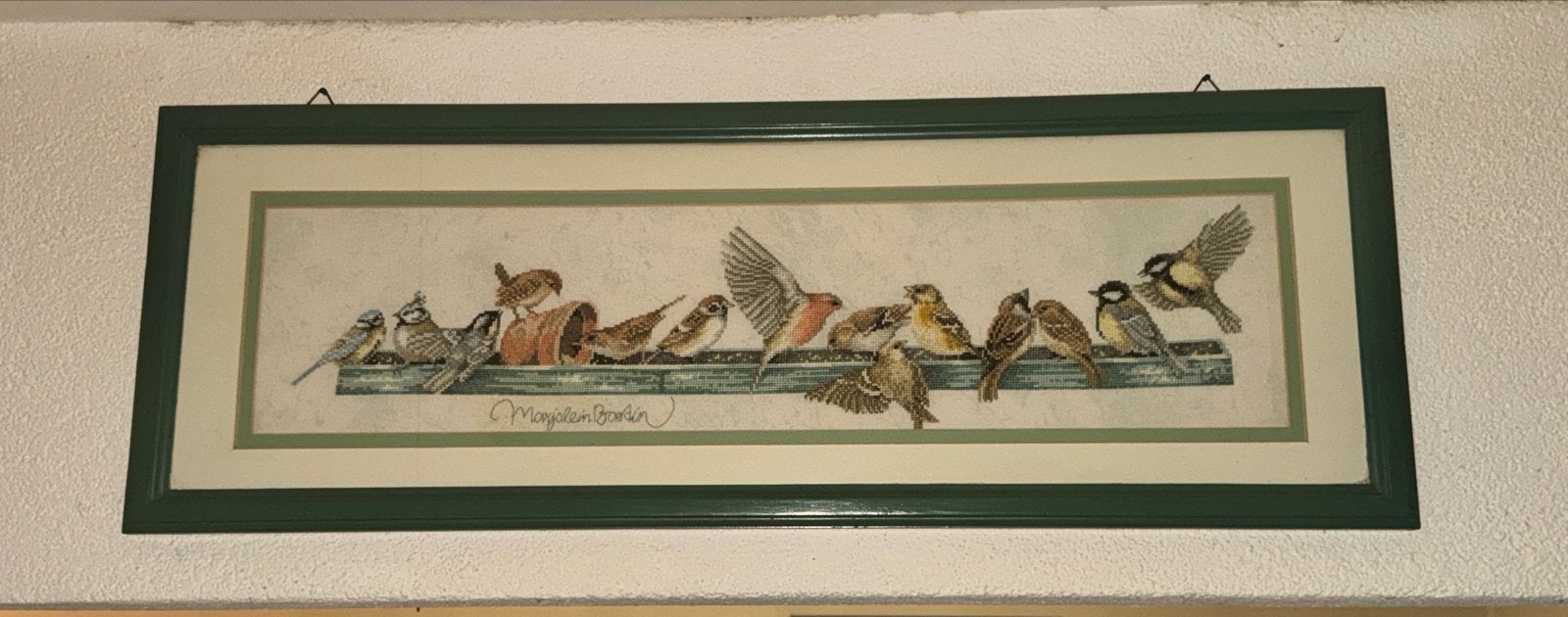 Marjolein Bastin handgeborduurd schilderij met passe-partout, Realistisch, Dieren, Aquarel, Papier