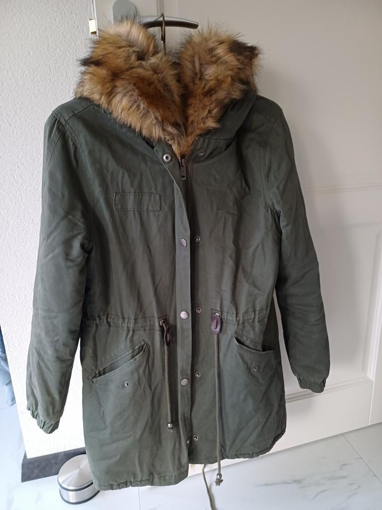 Groene parka met bontkraag - Maat S, Ophalen of Verzenden, Maat 36 (S), Groen, Onbekend